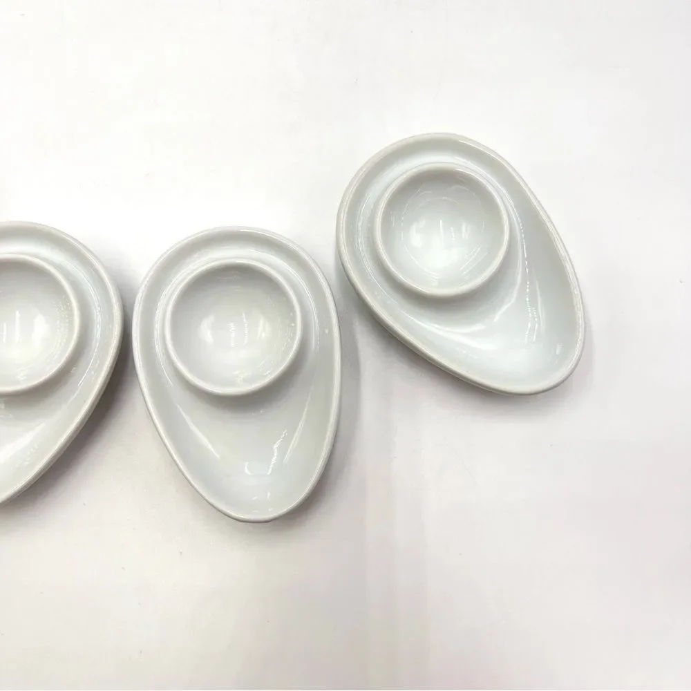Flat Egg Cups With Rim Stackable Ceramic Porcelain Set of 4 Hard Soft MCM Holder